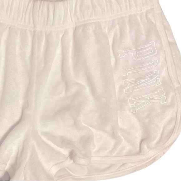 PINK Victoria’s Secret White Terry Cloth Pull On Logo Shorts Medium - Picture 2 of 7